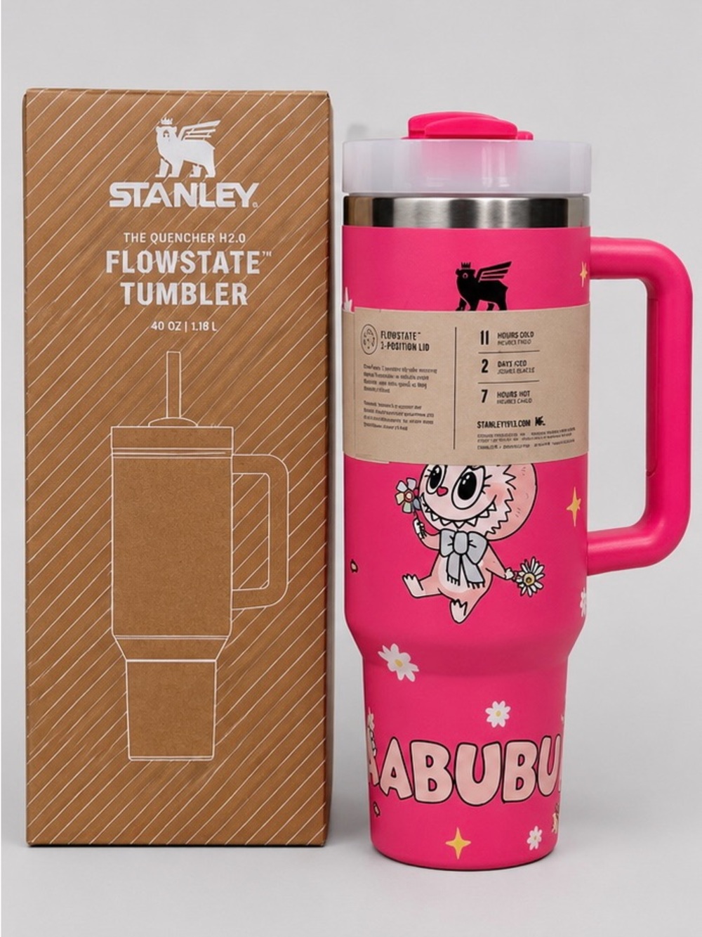 Labubu Pink 40 oz Insulated Tumbler with Handle & Straw – Brand New in Box
